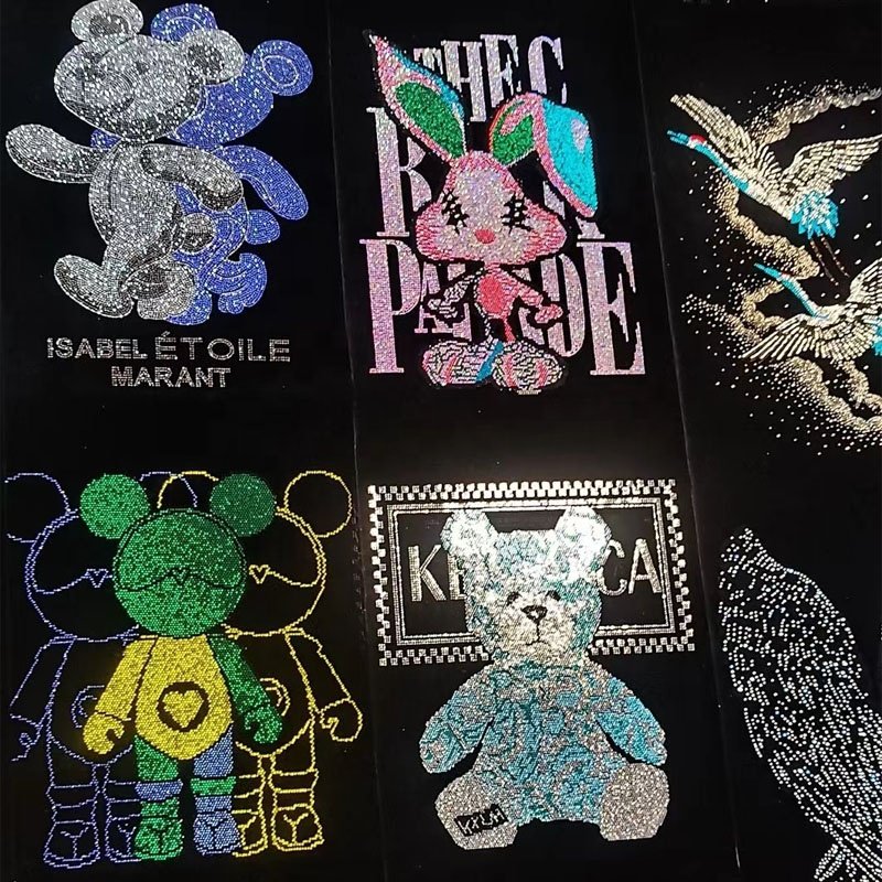 Leopard Rhinestone Transfer Hot Fix Rhinestone Templates Colorful Shinny Brand Hotfix Rhinestone Motif For Garment
