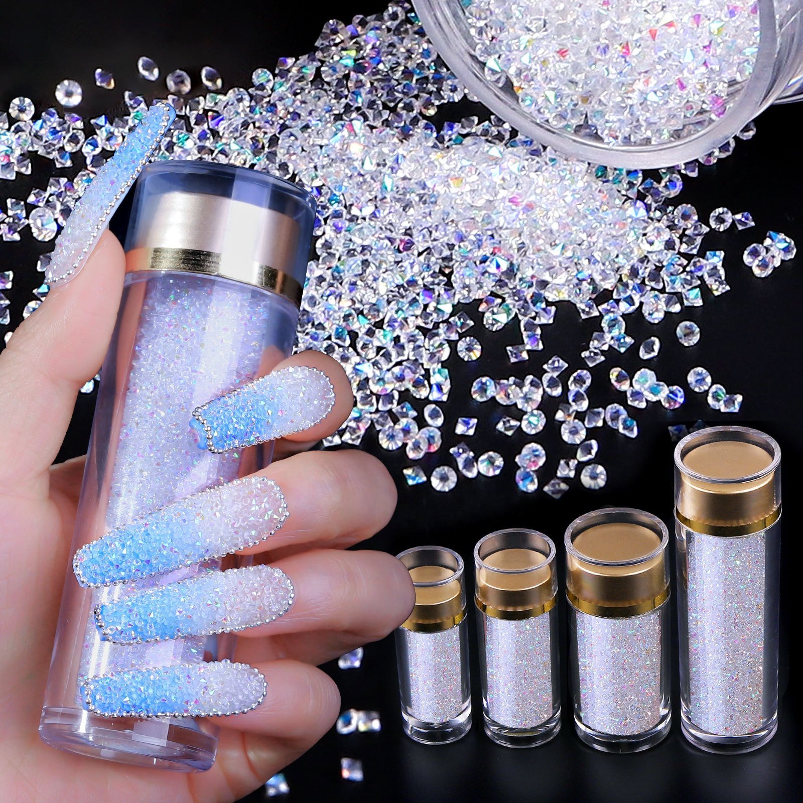 High Quality Glitter Pixie Nail Rhinestone Micro Beads AB Nail Stones Rhinestones Pixie Nail With High-end Box Packing