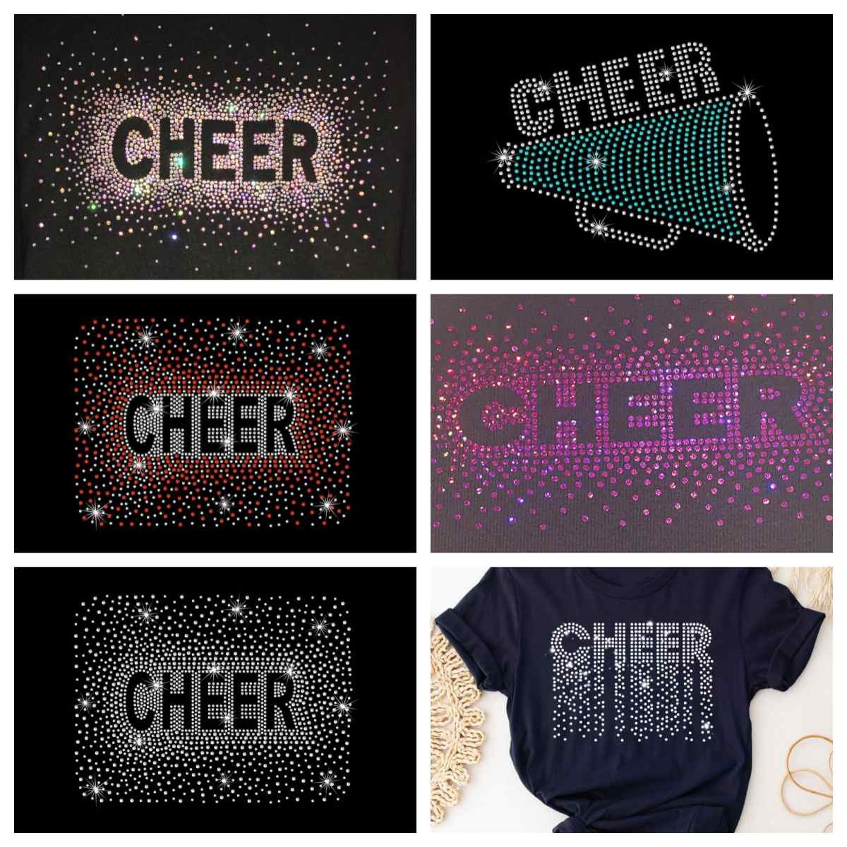 Wholesale bling strass template custom heat press cheer rhinestone transfer patches for t shirt clothes bag hats