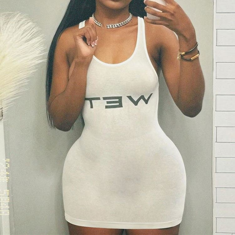 Custom Wholesale High quality Hot sale Ribbed Knitting Cotton Women black Rhinestone Tank Top Sexy Dress