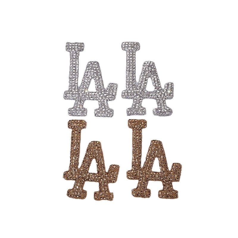 Letter Patches Gold Designer Logo Bling Iron-on Patch Unique Hotfix Rhinestone for Hat Decoration Made Chenille Resin Fabric 3D