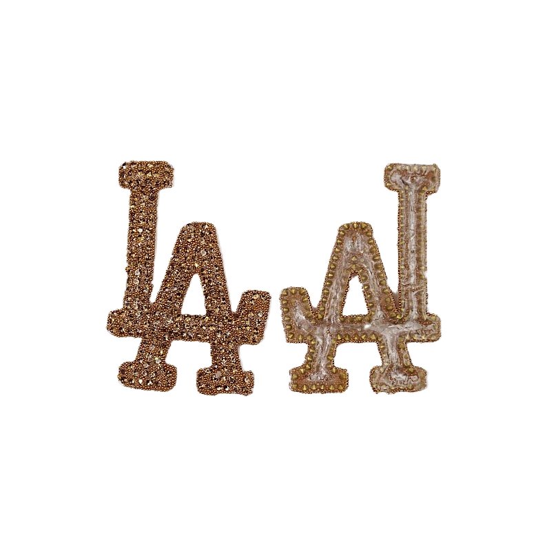 Letter Patches Gold Designer Logo Bling Iron-on Patch Unique Hotfix Rhinestone for Hat Decoration Made Chenille Resin Fabric 3D