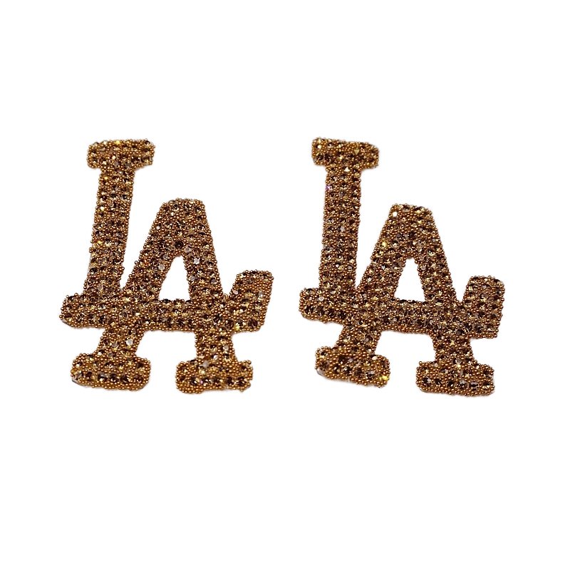 Letter Patches Gold Designer Logo Bling Iron-on Patch Unique Hotfix Rhinestone for Hat Decoration Made Chenille Resin Fabric 3D