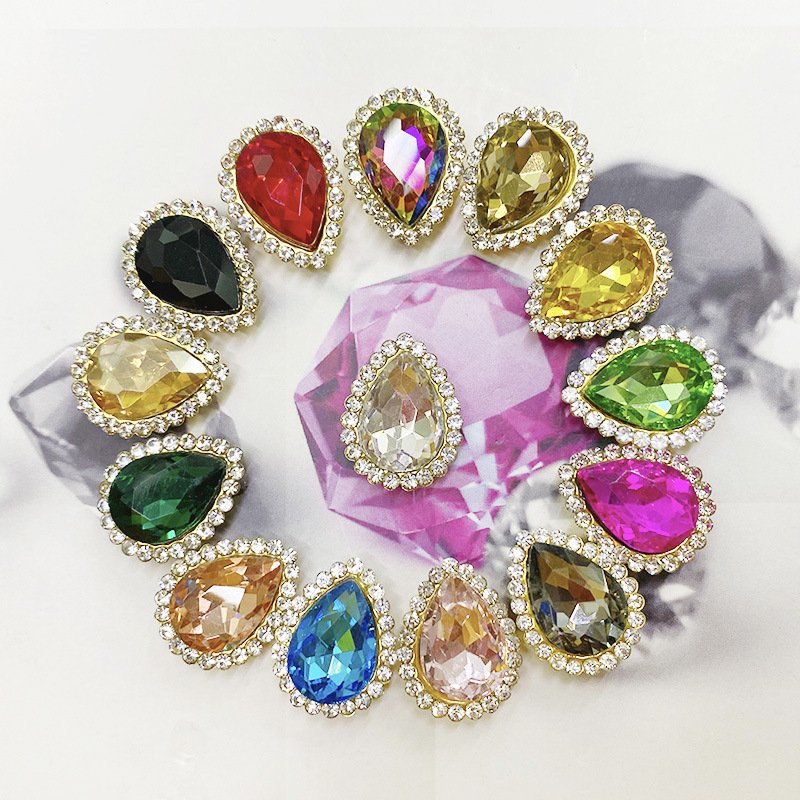 JC Goden Base Drop Shape Crystal Buckle Sew On Flat Back Glass Stone For Clothing Garment Rhinestone Sew on Rhinestones Flatback