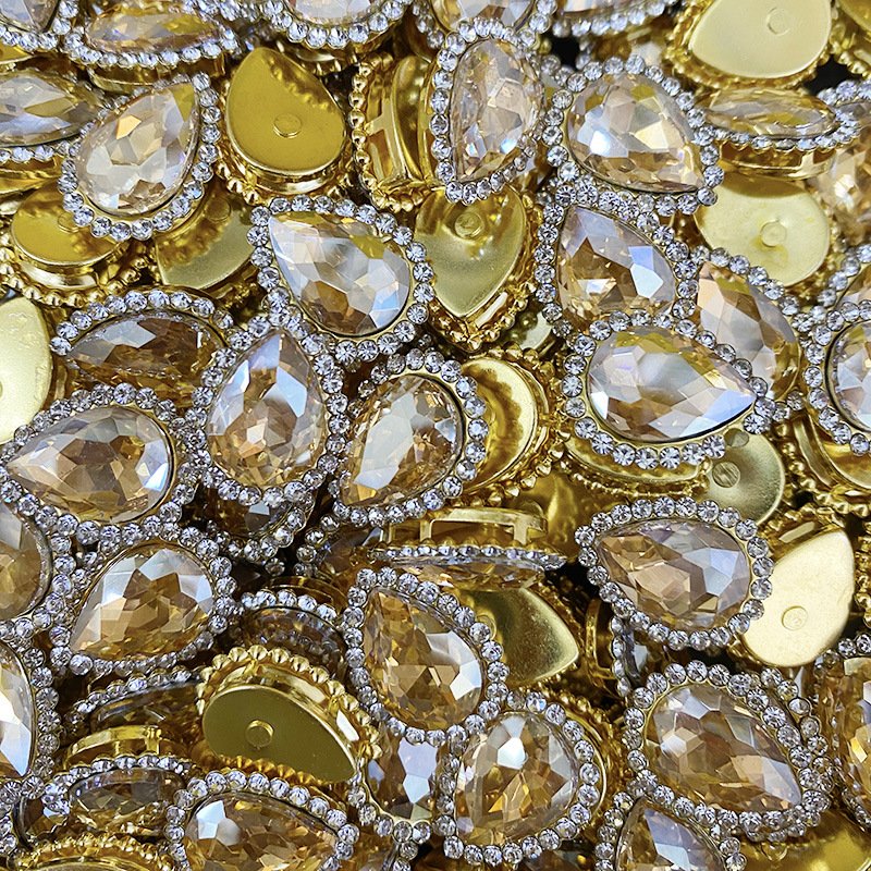 JC Goden Base Drop Shape Crystal Buckle Sew On Flat Back Glass Stone For Clothing Garment Rhinestone Sew on Rhinestones Flatback