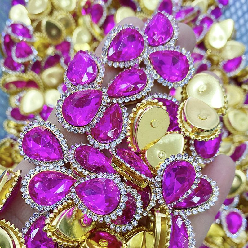 JC Goden Base Drop Shape Crystal Buckle Sew On Flat Back Glass Stone For Clothing Garment Rhinestone Sew on Rhinestones Flatback