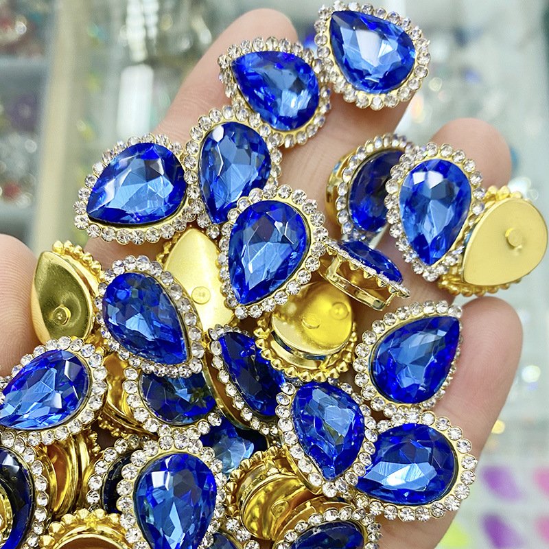 JC Goden Base Drop Shape Crystal Buckle Sew On Flat Back Glass Stone For Clothing Garment Rhinestone Sew on Rhinestones Flatback