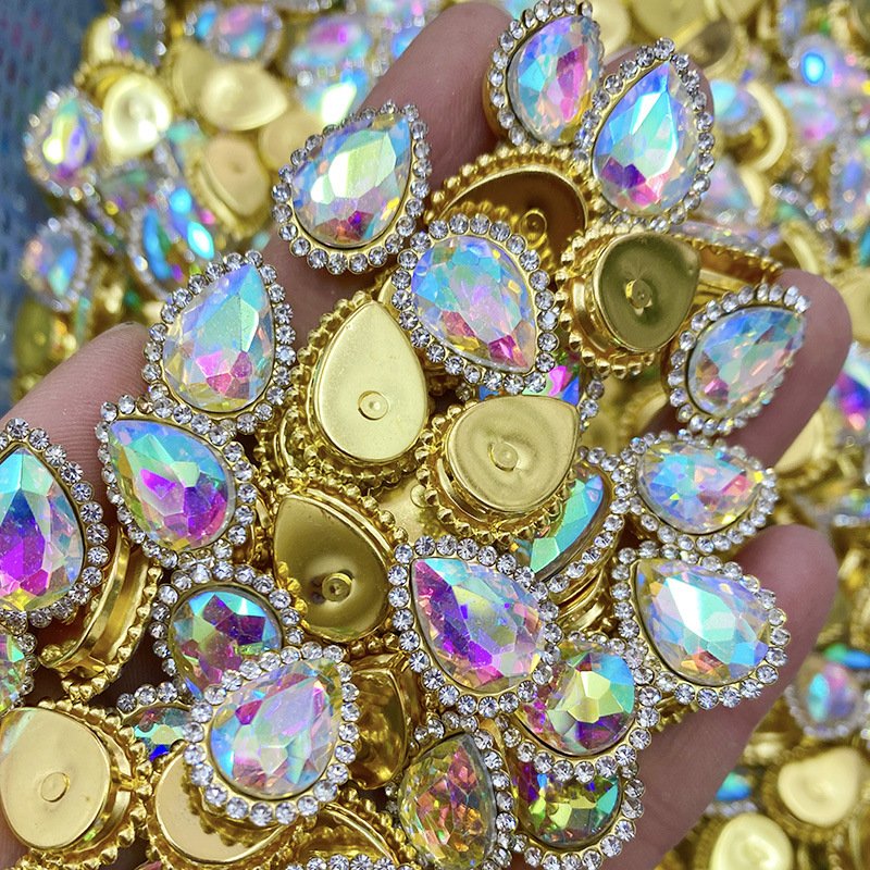 JC Goden Base Drop Shape Crystal Buckle Sew On Flat Back Glass Stone For Clothing Garment Rhinestone Sew on Rhinestones Flatback