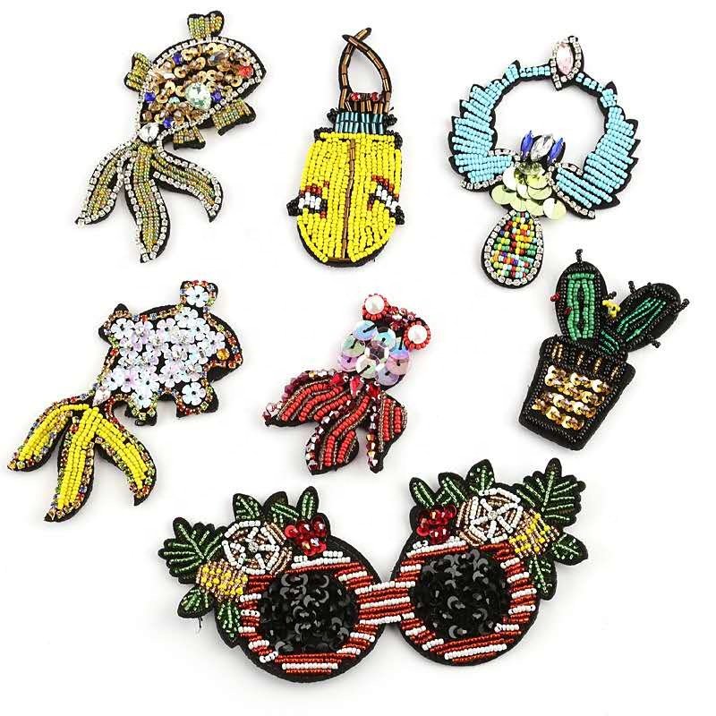 SHANGJIN Custom beaded patches 3d handmade rhinestone beaded patches for clothes crystal patches rhinestone applique
