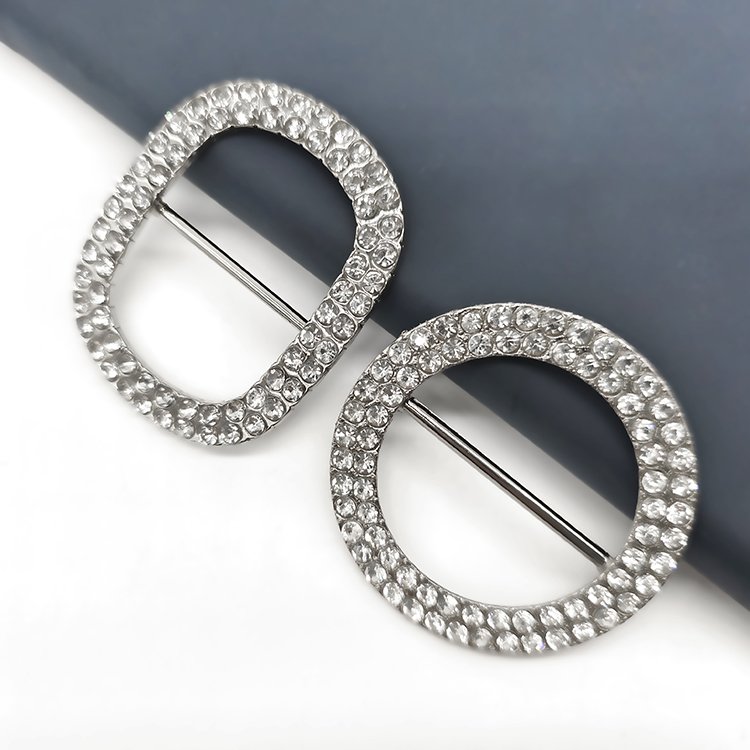 Wholesale Decorative Metal Pearl Round Shape Ring Bag Buckles Oval Centre Slide Buckle Tri Glide Rhinestone Buckle For Handbags