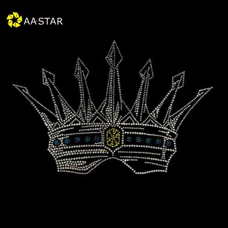 Wholesale stock iron on crown rhinestone transfer crystal designs for clothes