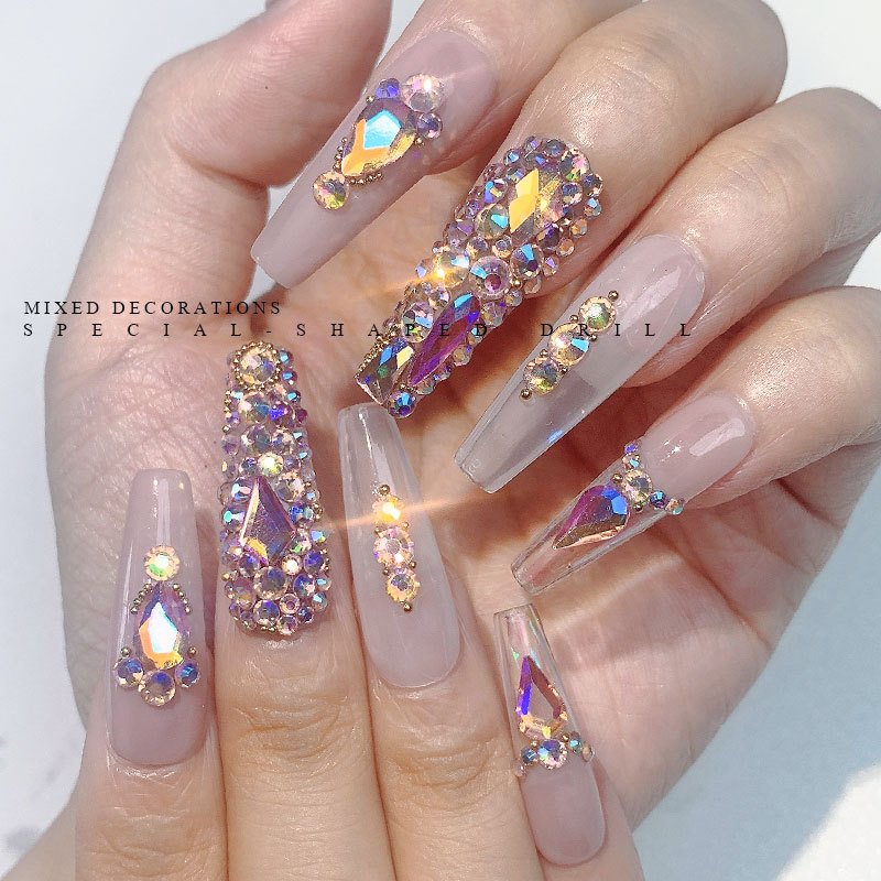 Hot-Selling 12-Compartment Set Boxed Flat-Bottomed Special-Shaped Colored Glass Rhinestone Nail Art Jewelry