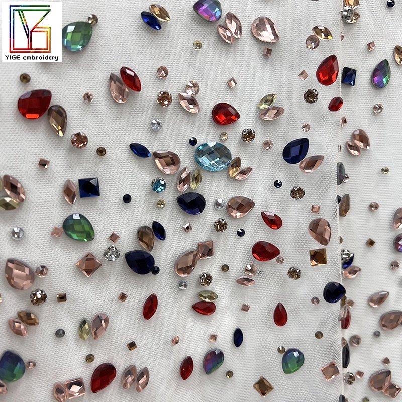 Wholesale customize High Quality rhinestone dress making hand crystal stones Mesh fabric