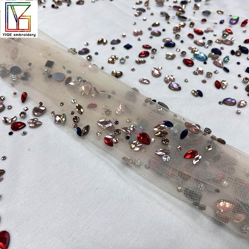 Wholesale customize High Quality rhinestone dress making hand crystal stones Mesh fabric
