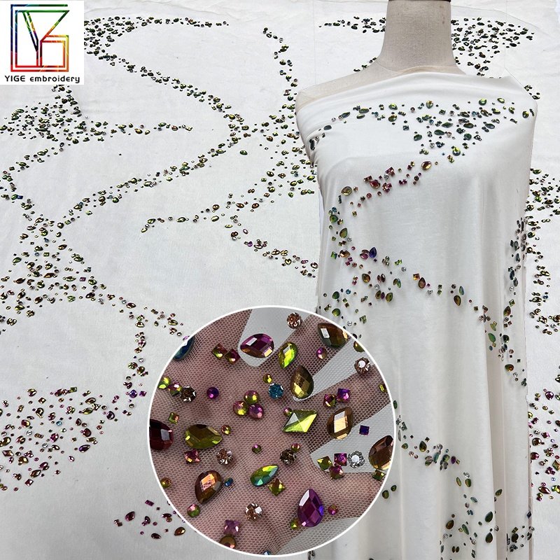 Wholesale customize High Quality rhinestone dress making hand crystal stones Mesh fabric