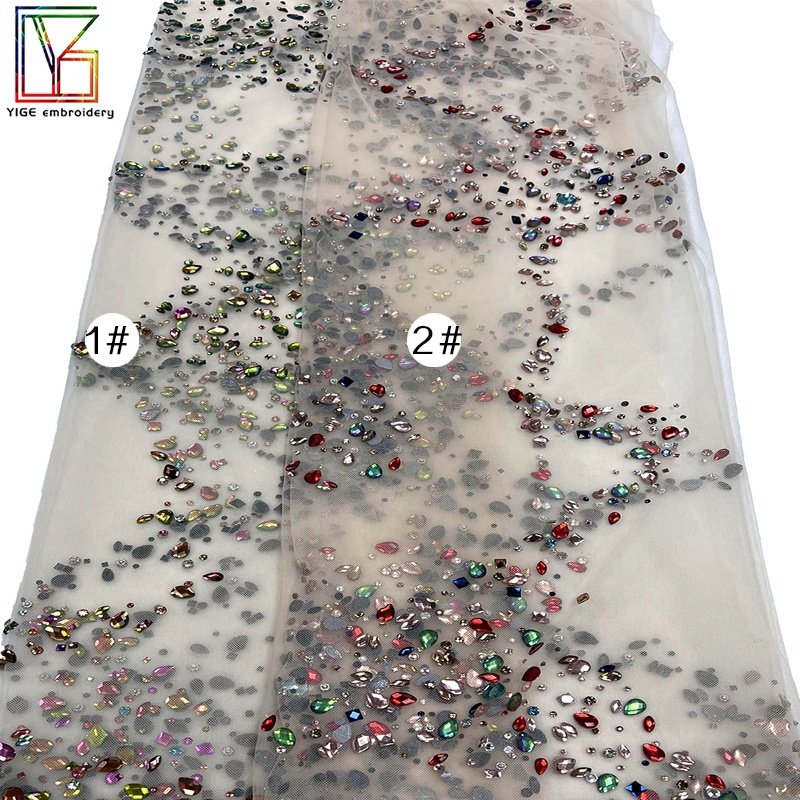 Wholesale customize High Quality rhinestone dress making hand crystal stones Mesh fabric
