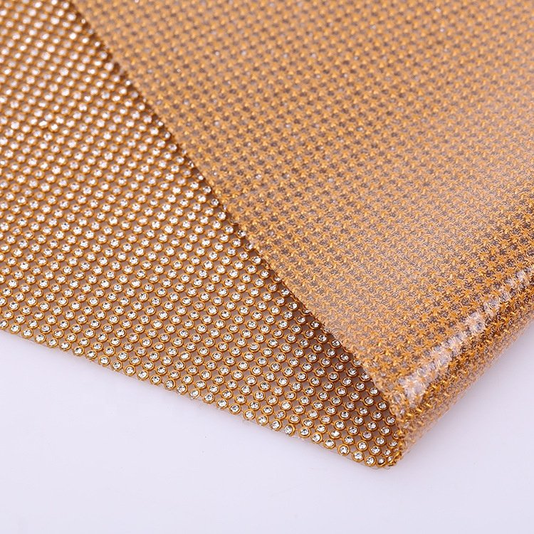 3MM Aluminum Rhinestone Mesh 45*120CM Silver Golden Metal Trimming Hot Fix Glass Fabric Crystal Strass For Garments Bags