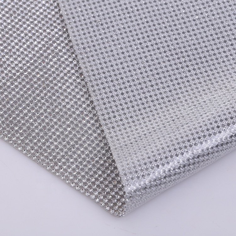 3MM Aluminum Rhinestone Mesh 45*120CM Silver Golden Metal Trimming Hot Fix Glass Fabric Crystal Strass For Garments Bags