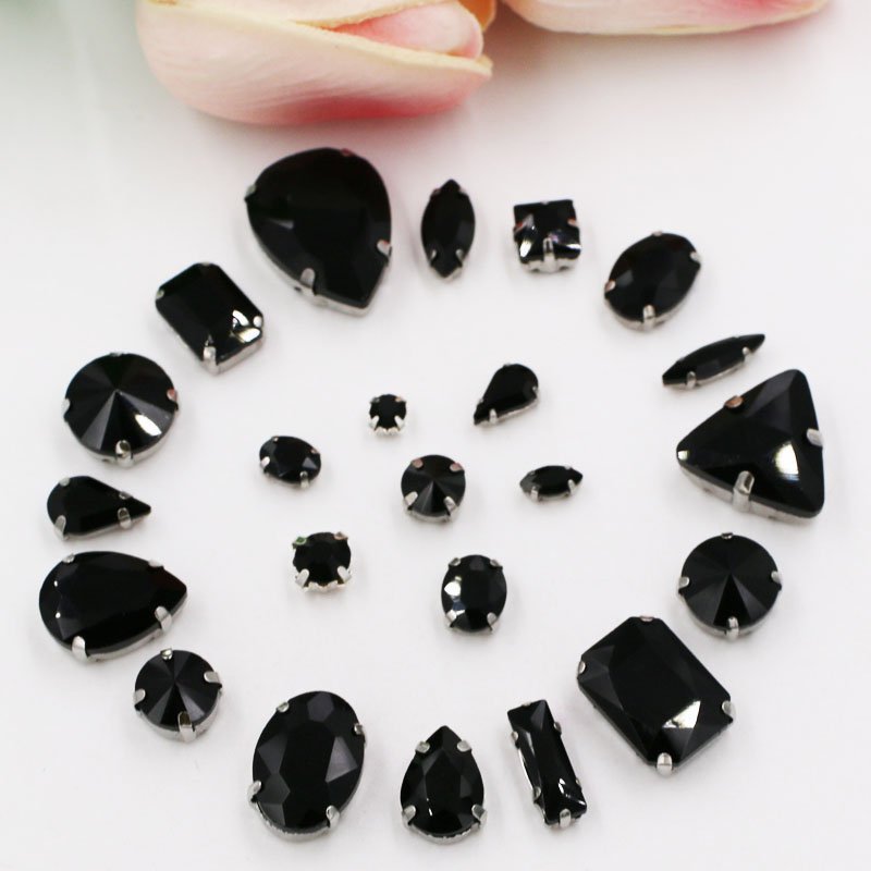 Black mixed shape glass sew on rhinestones for diy Clothing accessories