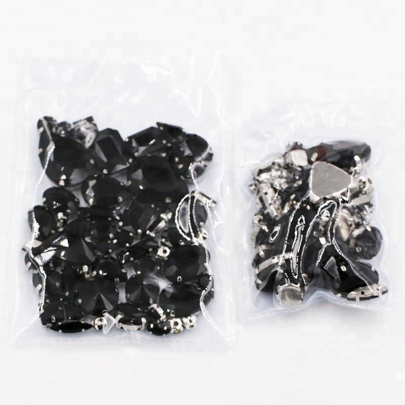 Black mixed shape glass sew on rhinestones for diy Clothing accessories