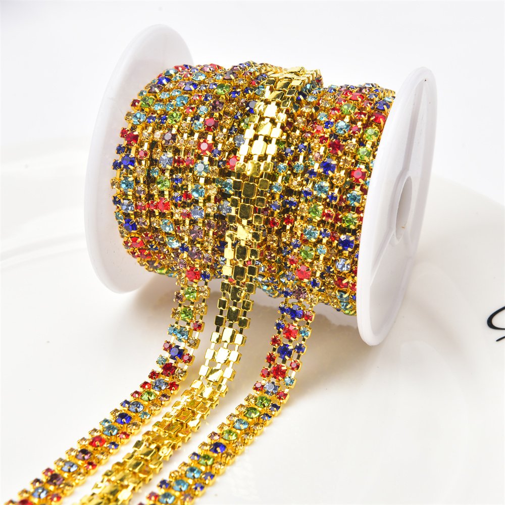 9Mm Rhinestone Crystal Ab Chain 3 Rows Dense Crystal diamond Trim Cake Banding Sew On Garment Accessory Diy Shoes Wedding Dress