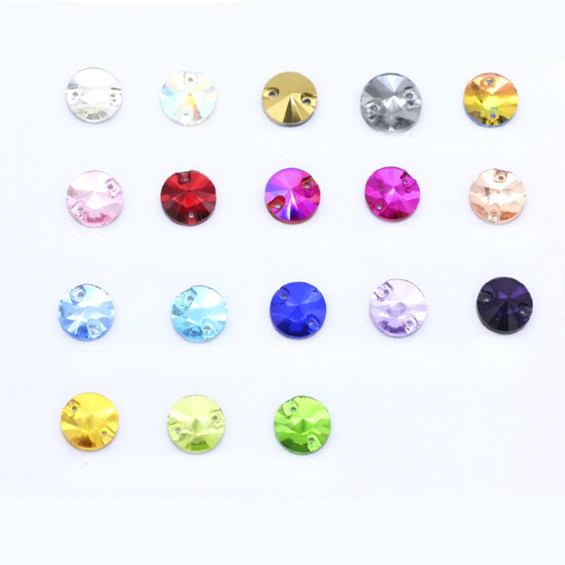 10mm Rivoli Crystal Round Flat Back Sew On Rhinestone With 2 Holes For Clothes