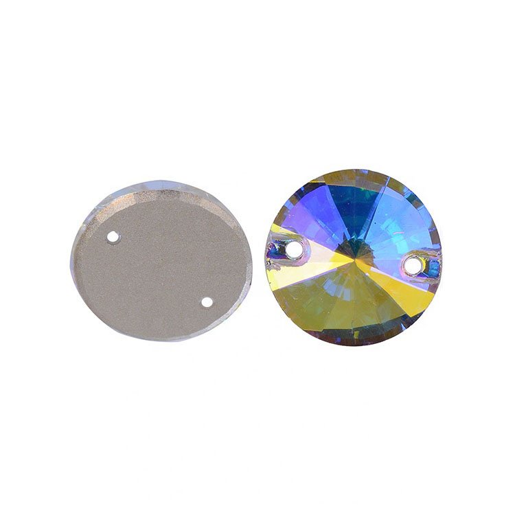 10mm Rivoli Crystal Round Flat Back Sew On Rhinestone With 2 Holes For Clothes