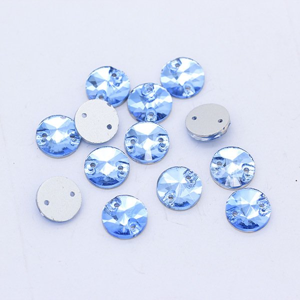 10mm Rivoli Crystal Round Flat Back Sew On Rhinestone With 2 Holes For Clothes