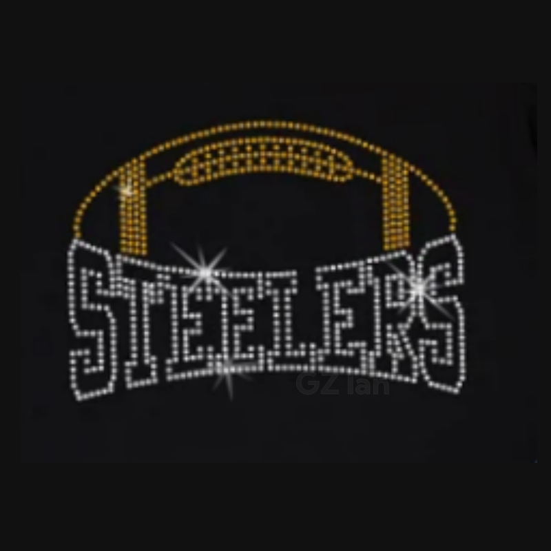 Steelers Custom Rhinestones Transfer Pittsburgh NFL Football Team Motif Hot-fix Iron On Rhinestone Transfer