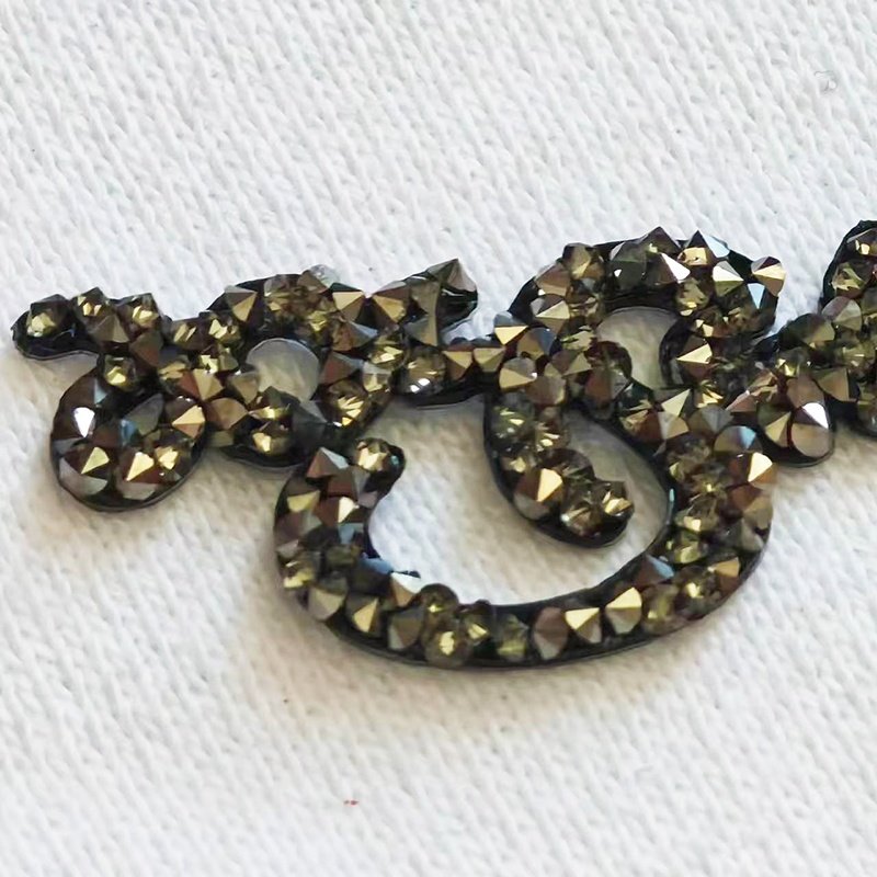 Hot Sell custom Hot Fix Adhesive Diamond Heat transfer printing logo garment label Crystal letter rhinestone Resin stickers