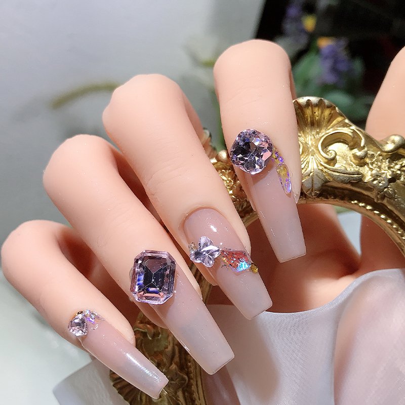 Crystal Nail Art Charms Glass Sharp Bottom light Pink Crystal Diamond Gem Stone 3D Manicure DIY Decor pink Nail Rhinestones