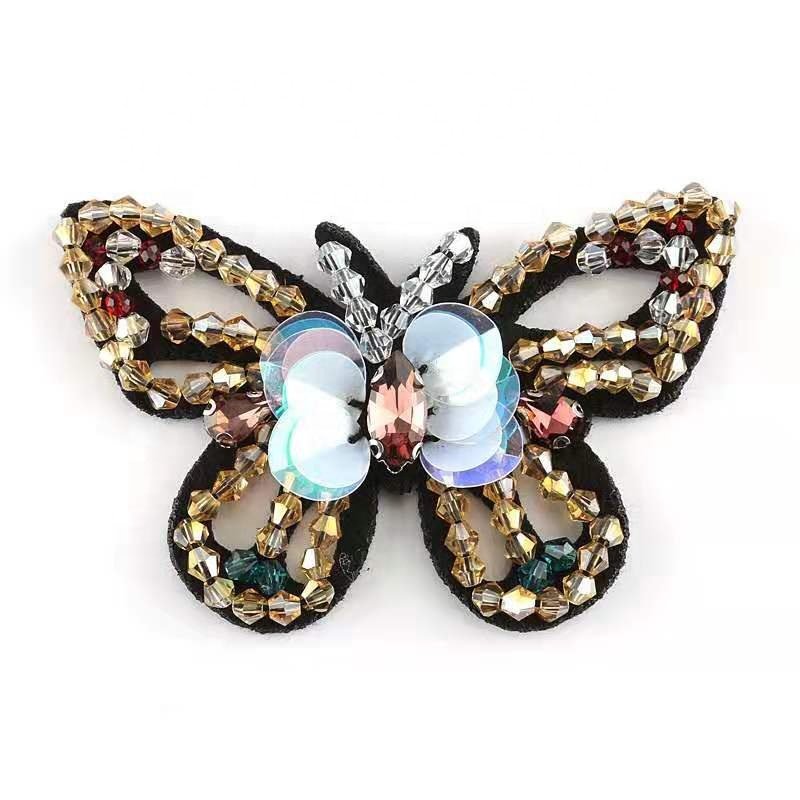 SHANGJIN Custom beaded patches 3d handmade rhinestone beaded patches for clothes Beaded applique for kids wear