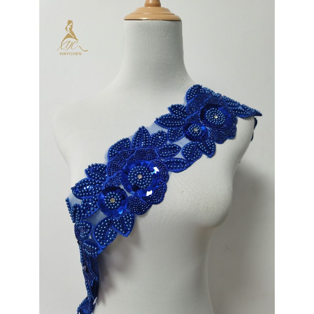 Custom Rhinestone Sequin Trim Flower Lace Polyester 3D Floral Lace Trim Embroidery Lace Trim for Clothing