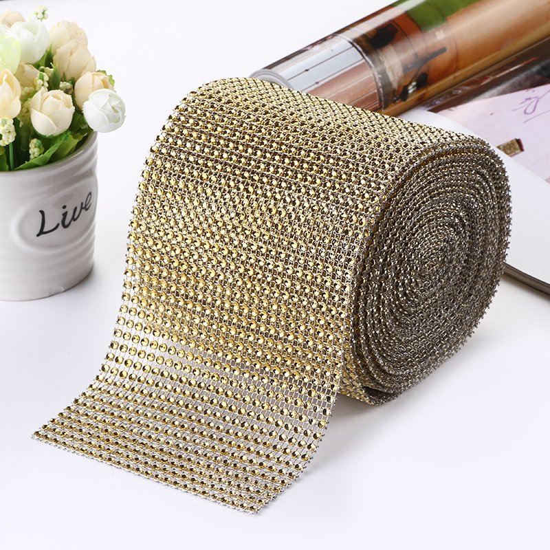 Wholesale 24 Rows Plastic Hollow Rhinestone Mesh Fabric Multicolour Crystal Ribbon For Clothing Diy Decoration