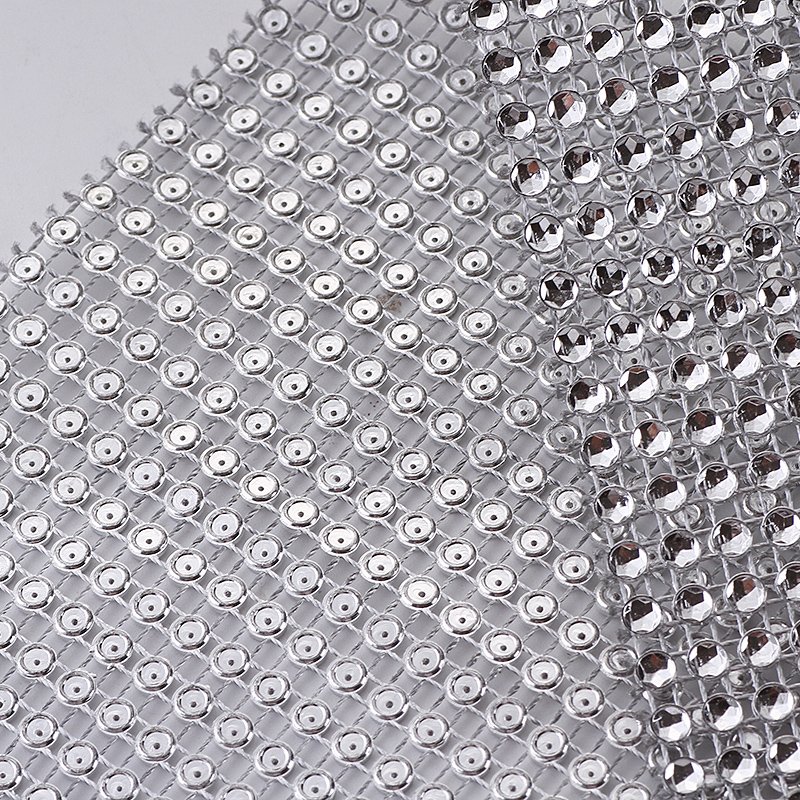 Wholesale 24 Rows Plastic Hollow Rhinestone Mesh Fabric Multicolour Crystal Ribbon For Clothing Diy Decoration