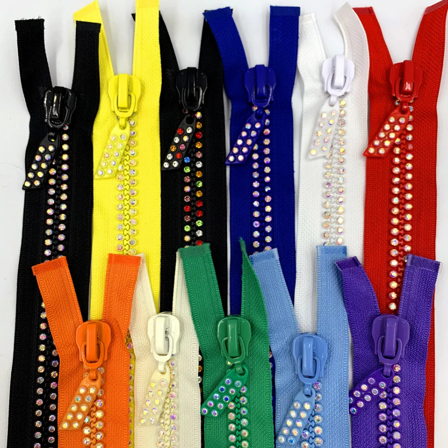 SAS 2024 Wholesale High Quality Rhinestone Zipper Crystal Custom Resin Zipper Color Diamond
