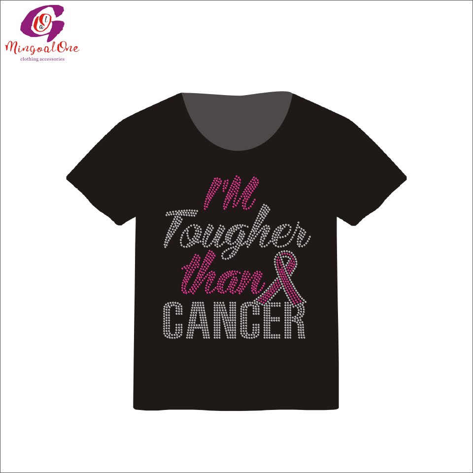 Factory Price Sparkle Pink Ribbon Hot Fix Rhinestone Transfer Design Custom Ribbon Rhinestone Heat Transfer Design for Clothing