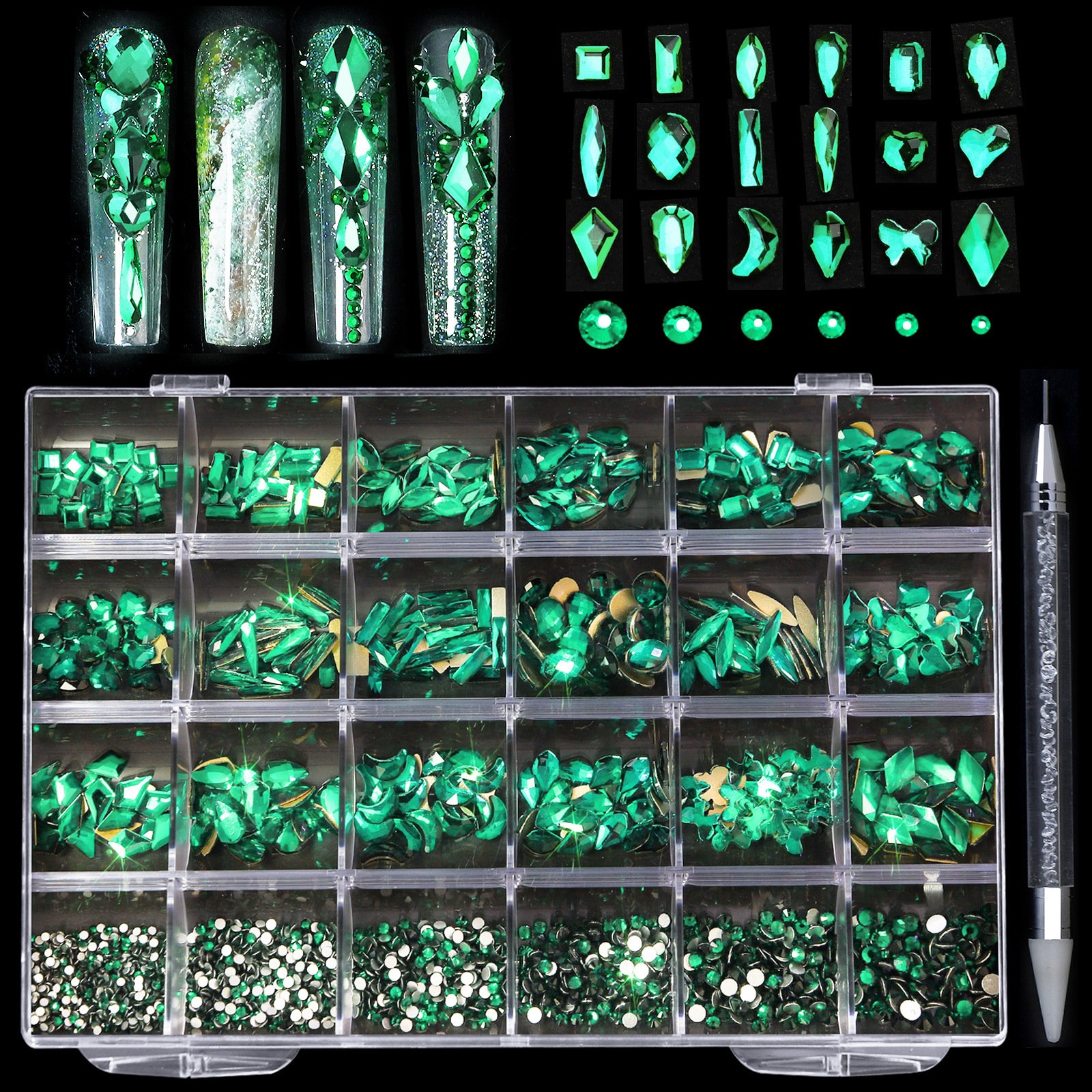 MIUKIULA Crystal Ab Rainbow Nail Art Mix Shape Fancy Shaped In Box Flat Bottom Glass Nail Diamond Rhinestone