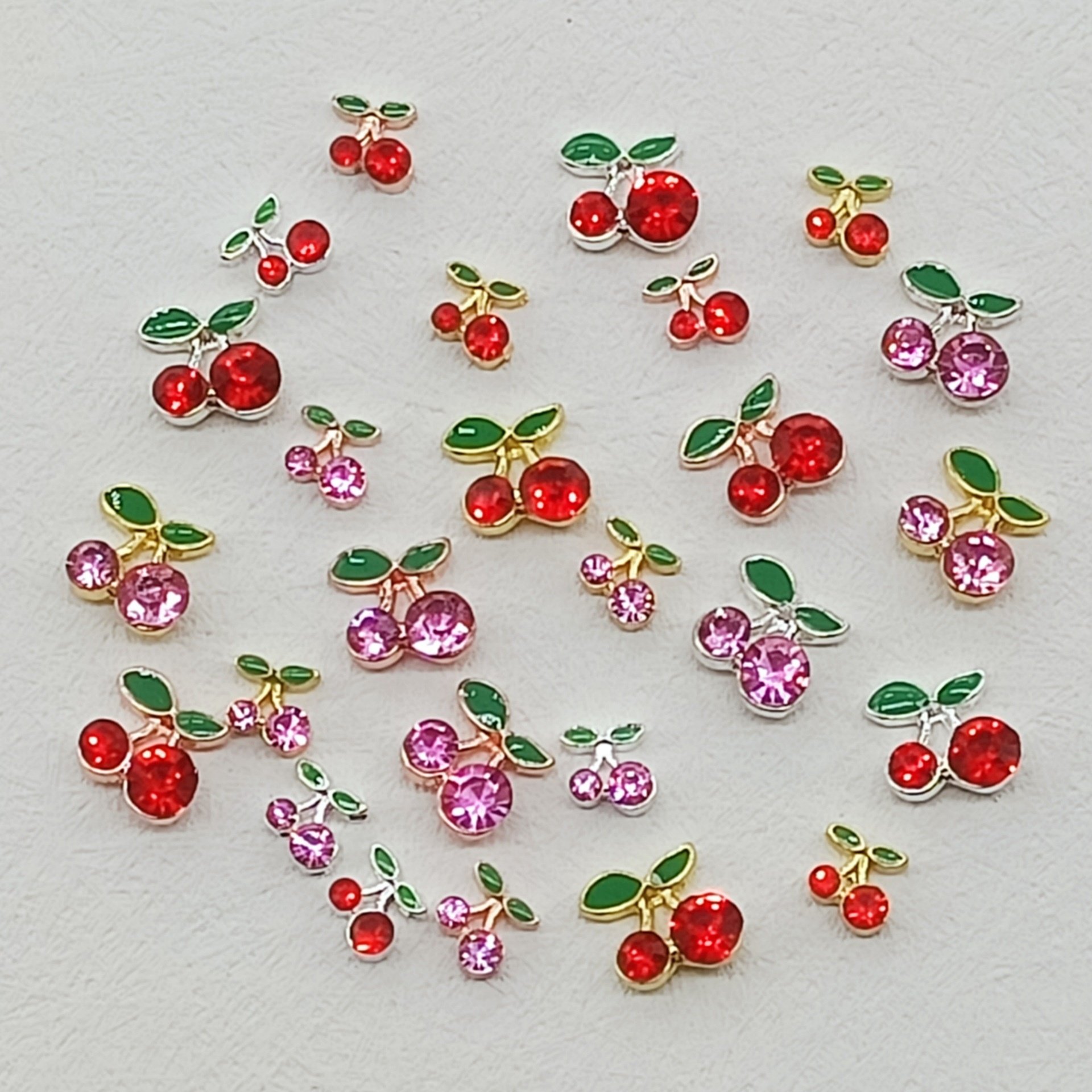 Qianya 2023 Nail art Charm 3D Nail Art Decoration Metal Cherry Shape Glitter Rhinestones Nails Charms Diamond for Manicure Decal