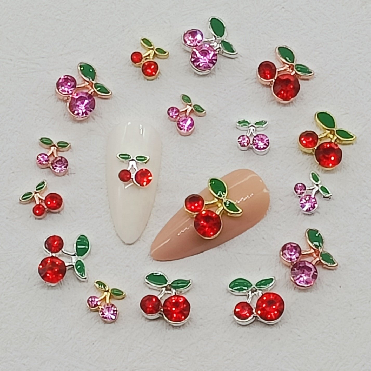 Qianya 2023 Nail art Charm 3D Nail Art Decoration Metal Cherry Shape Glitter Rhinestones Nails Charms Diamond for Manicure Decal