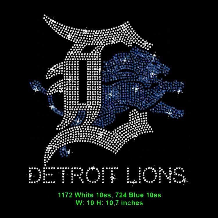 Wholesale Crystal Stickers Motifs Iron on Rhinestone Detroit Lions Heat Transfer