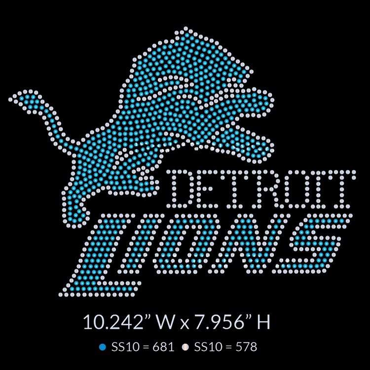 Wholesale Crystal Stickers Motifs Iron on Rhinestone Detroit Lions Heat Transfer