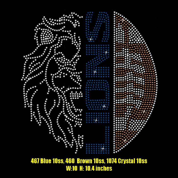Wholesale Crystal Stickers Motifs Iron on Rhinestone Detroit Lions Heat Transfer