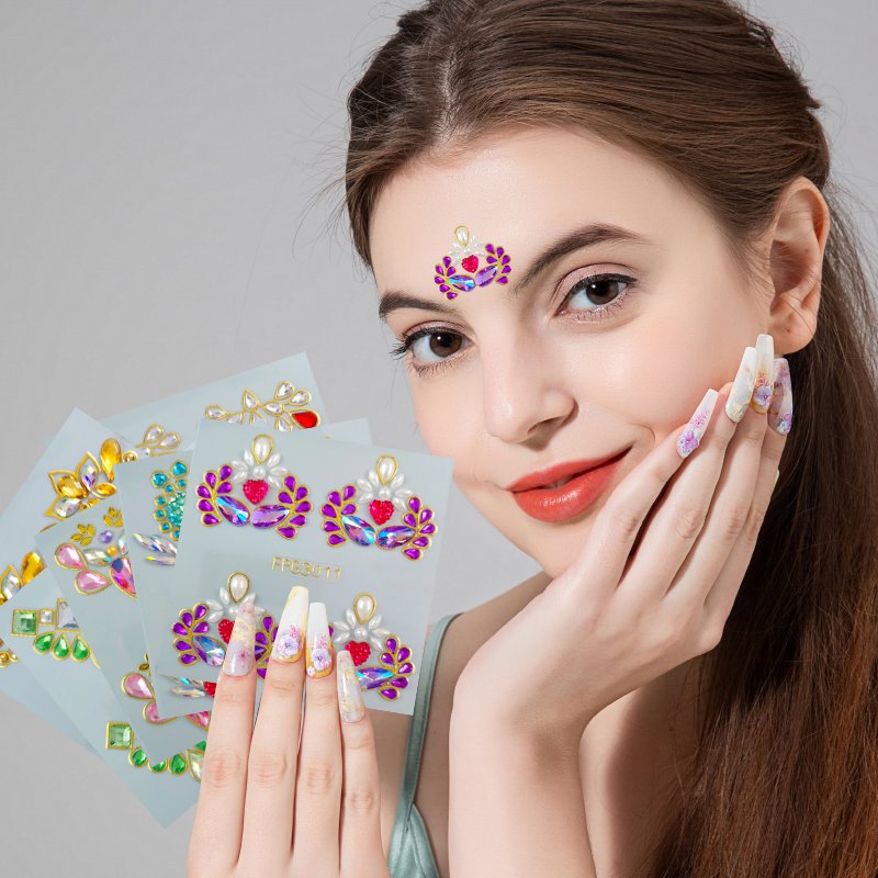 Factory Wholesale gold stamping Rhinestone Gem Face Jewels Sticker Eyebrow Crystal Makeup Face Gem Resin Tattoo Sticker