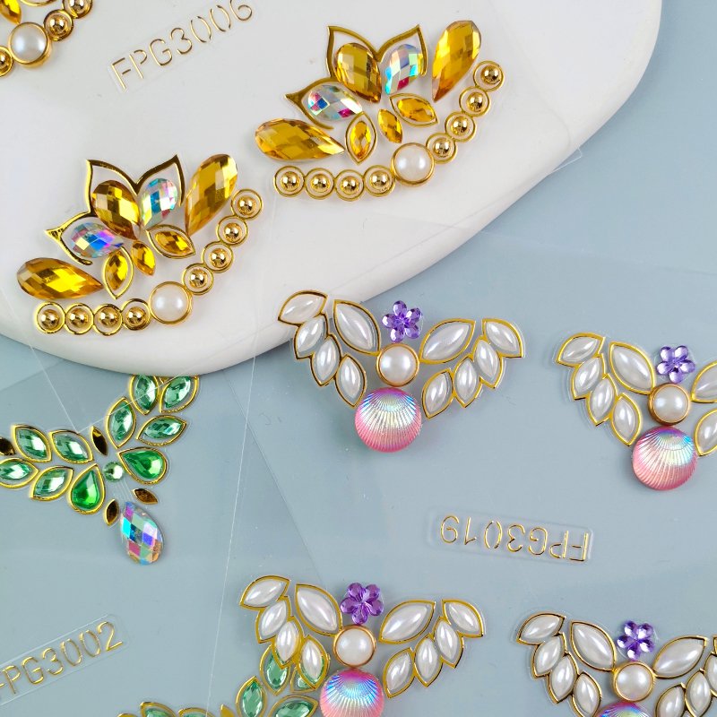 Factory Wholesale gold stamping Rhinestone Gem Face Jewels Sticker Eyebrow Crystal Makeup Face Gem Resin Tattoo Sticker