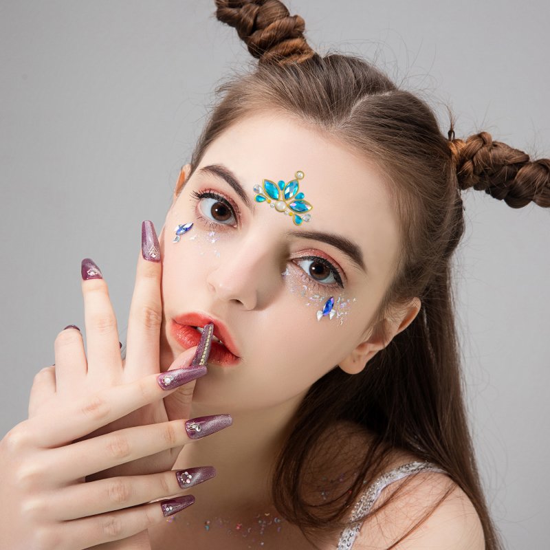 Factory Wholesale gold stamping Rhinestone Gem Face Jewels Sticker Eyebrow Crystal Makeup Face Gem Resin Tattoo Sticker