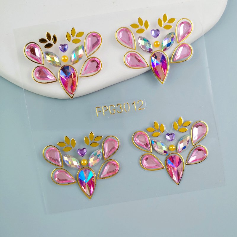 Factory Wholesale gold stamping Rhinestone Gem Face Jewels Sticker Eyebrow Crystal Makeup Face Gem Resin Tattoo Sticker