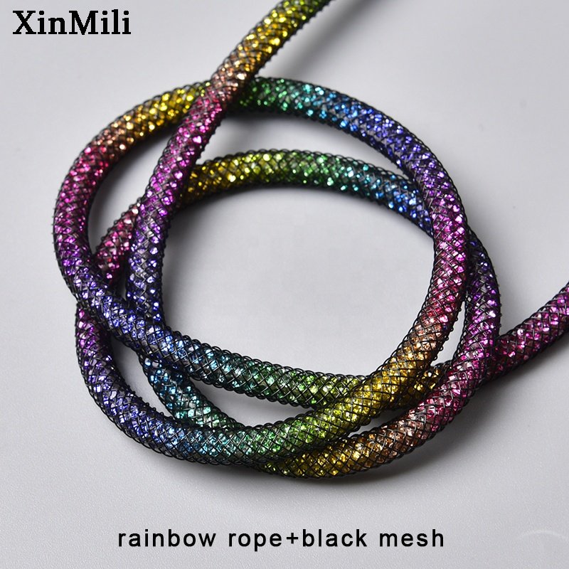 Sparkling 4mm Glass Diamond String Rhinestone Cotton Cord Shoelaces Handbags Hoodies Strip Crystal Rope