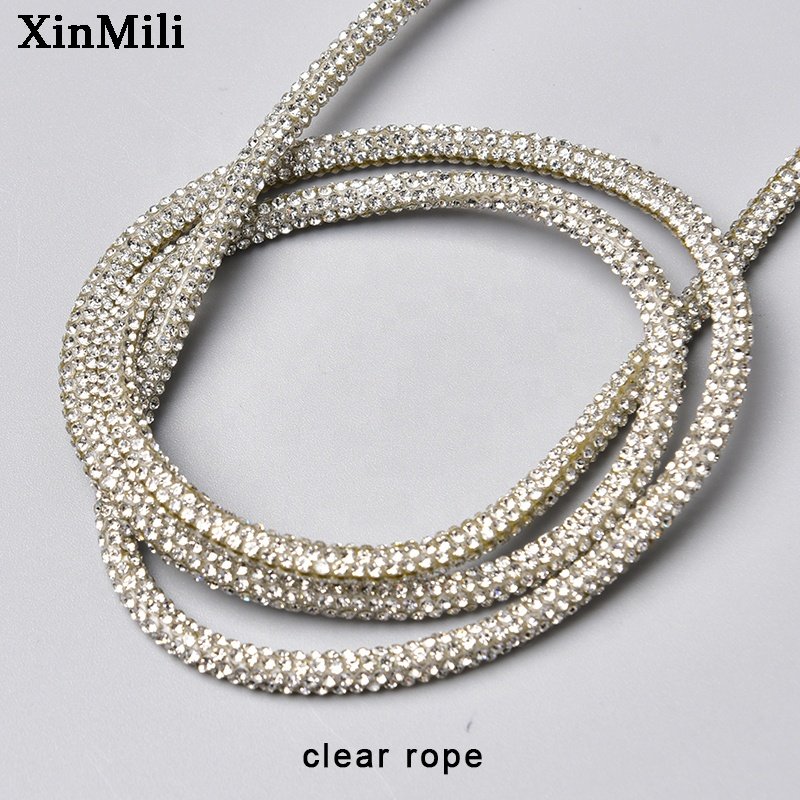 Sparkling 4mm Glass Diamond String Rhinestone Cotton Cord Shoelaces Handbags Hoodies Strip Crystal Rope