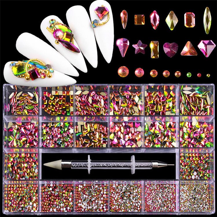 17 Set 1Box Custom Nail Rhinestone Box Diamond Nail Multi Shape 3D Glass Crystals Flatback Bulk Rhinestones For Nails Supplies